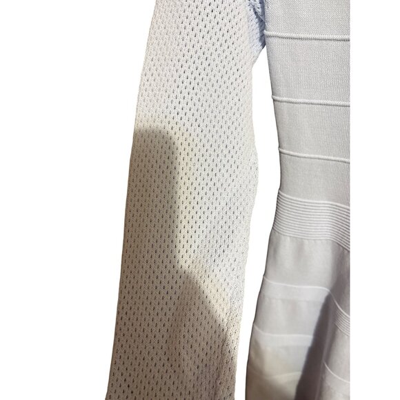 Vince Camuto Womens Small Light Blue Textured Fit & Flare Dress With Mesh Sleeve - Picture 5 of 6